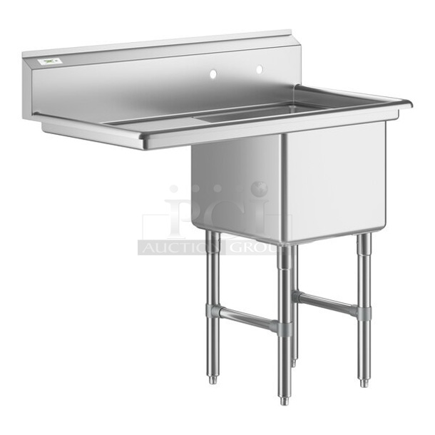 BRAND NEW SCRATCH AND DENT! Regency 600S1181824 LFT Stainless Steel Commercial Single Bay Sink w/ Left Side Drain Board. Bay 18x18. Drain Board 22x20 - Image 1 of 6