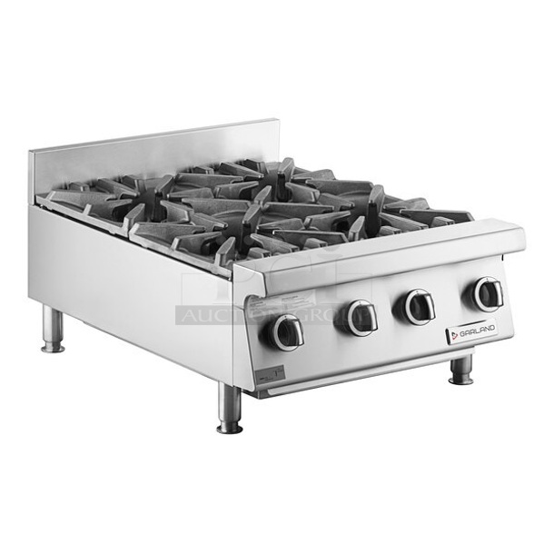 BRAND NEW SCRATCH AND DENT! 2023 Garland 372GTOG244N Stainless Steel Commercial Countertop Natural Gas Powered 4 Burner Range. 120,000 BTU