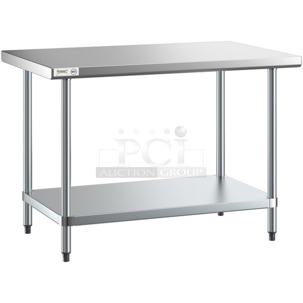 BRAND NEW SCRATCH AND DENT! Regency 600T3048G 30" x 48" 18-Gauge 304 Stainless Steel Commercial Work Table with Galvanized Legs and Undershelf. May Be Missing Pieces.  - Image 1 of 3