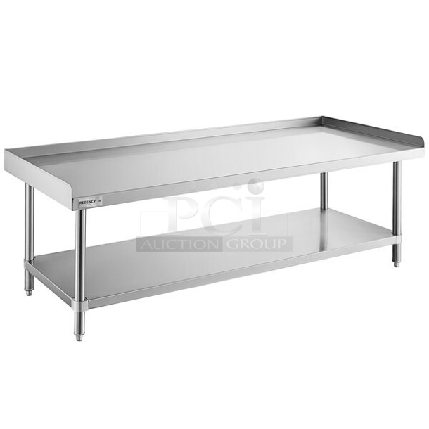 BRAND NEW SCRATCH AND DENT! Regency 600ESS3072S Spec Line 30" x 72" 14-Gauge Stainless Steel Equipment Stand With Stainless Steel Undershelf. May Be Missing Pieces.  - Image 1 of 3