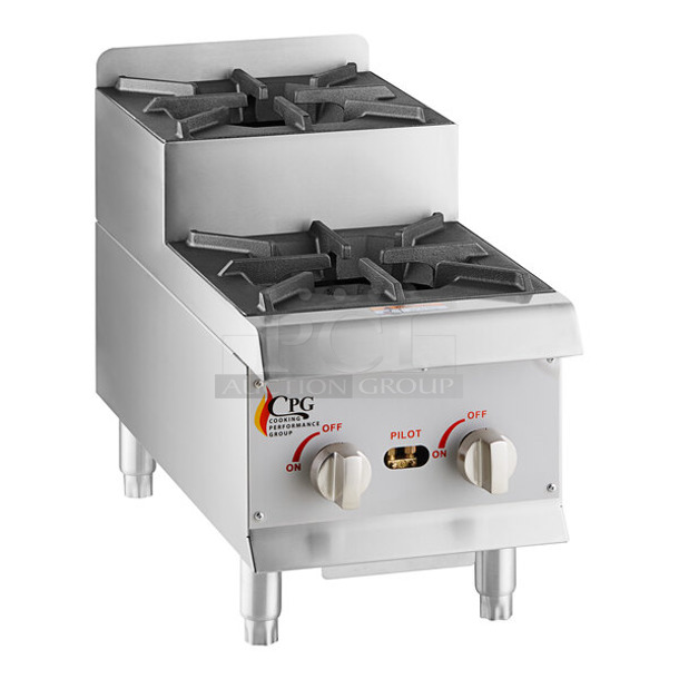 BRAND NEW SCRATCH AND DENT! 2023 Cooking Performance Group CPG 351SRCPG12NL Stainless Steel Commercial Countertop 2 Burner 2 Tier Range.  