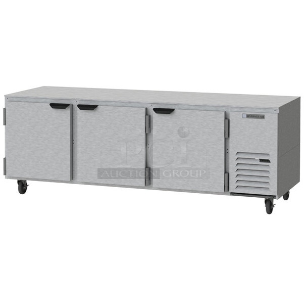 BRAND NEW SCRATCH AND DENT! Beverage Air UCR93AHC Stainless Steel Commercial 3 Door Undercounter Cooler. Comes w/ Commercial Casters. 115 Volts, 1 Phase. Tested and Working!