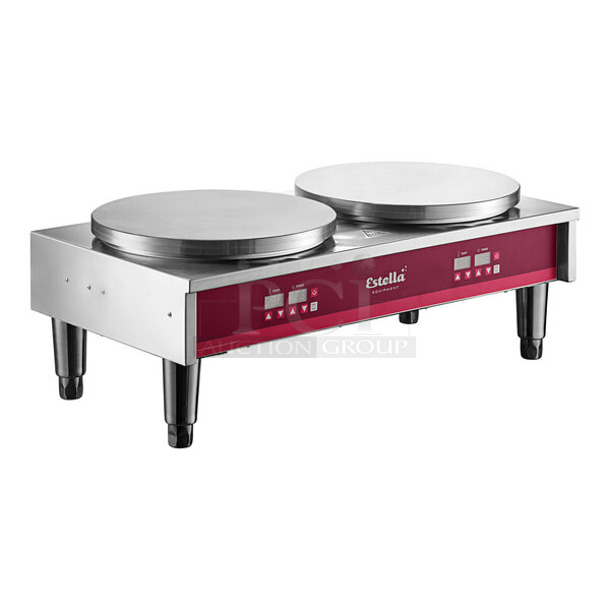 BRAND NEW SCRATCH AND DENT! 2023 Estella 348CMX16DBLM Stainless Steel 16" Double Crepe Maker. 240 Volts, 1 Phase.  - Image 1 of 5