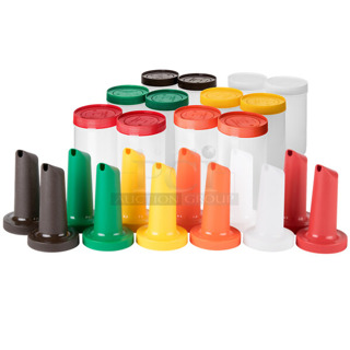 5 Boxes of 12 BRAND NEW SCRATCH AND DENT! Carlisle Store N' Pour PourPlus 1 Qt. Container with Assorted Spout / Neck and Cap PS601NC00. 5 Times Your Bid!