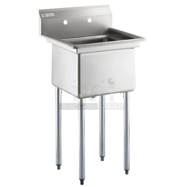 BRAND NEW SCRATCH AND DENT! Steelton 522CS11818N 23 1/2" 18-Gauge Stainless Steel One Compartment Commercial Sink without Drainboard - 18" x 18" x 12" Bowl. No Legs.  - Image 1 of 5