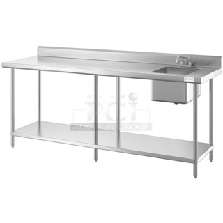 BRAND NEW SCRATCH AND DENT! Regency 600ST3096R 30" x 96" 16 Gauge Stainless Steel Work Table with Sink. No Legs or Under Shelf.