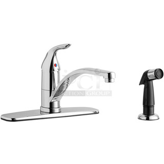 BRAND NEW SCRATCH AND DENT! 857432AP Chicago Faucets 432-ABCP Deck-Mounted Faucet with 8" Centers and Side Spray