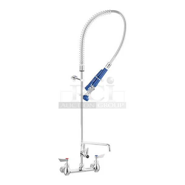 BRAND NEW SCRATCH AND DENT! Waterloo 750PRW814 1.15 GPM Wall-Mounted Pre-Rinse Faucet with 8" Centers and 14" Add-On Faucet - Image 1 of 4