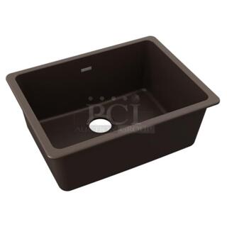 BRAND NEW SCRATCH AND DENT! Elkay ELGU2522MCO Quartz Classic 24-5/8" x 18-1/2" x 9-1/2" Single Bowl Undermount Sink Mocha. Stock Picture Used For Gallery Picture.