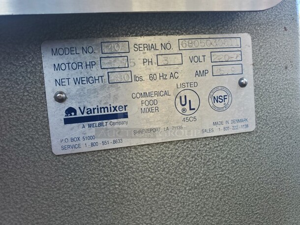 Welbilt Varimixer (No include attachments) Not tested. 3PH - Image 6 of 8