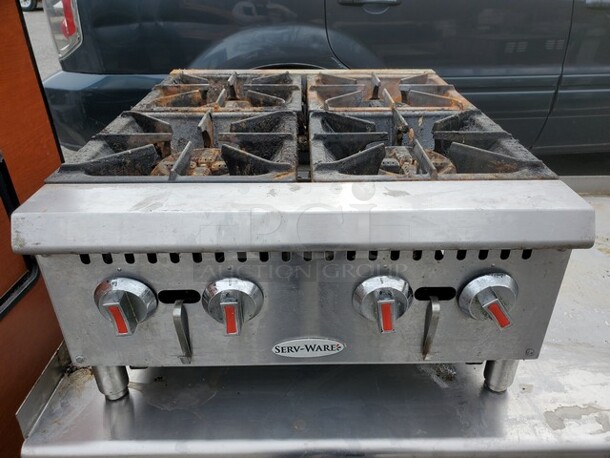Serv-Ware SHPS-24 Hotplate, Natural Gas, Countertop, 24"W, (4) octagonal cast iron burners Stove 24X30X13 100,000BTU  - Image 1 of 6