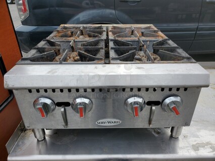 Serv-Ware SHPS-24 Hotplate, Natural Gas, Countertop, 24"W, (4) octagonal cast iron burners Stove 24X30X13 100,000BTU 