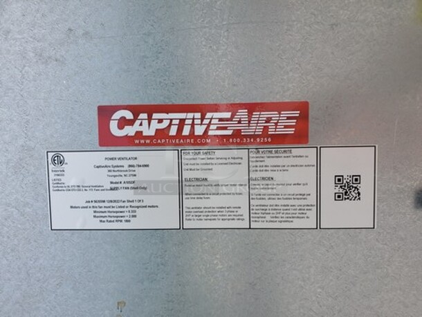 CAPTIVE AIR A10SDF Air Return Brand New! - Image 5 of 6
