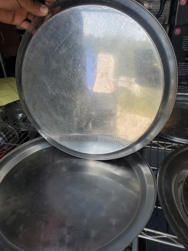 Lot of 3 Round 16" Stainless Steel Trays - Image 2 of 2