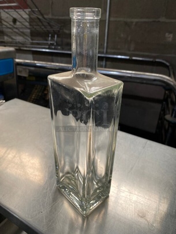 ALL ONE MONEY! Decorative Clear Glass Liquor Bottles! Includes Black Poly Crate! - Image 5 of 6