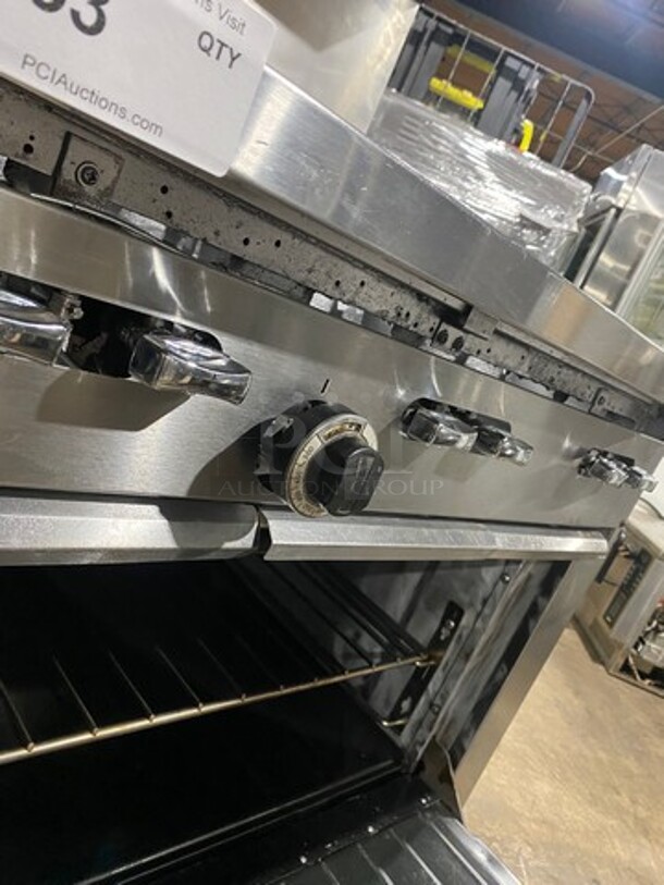 Sunfire Commercial Natural Gas Powered 6 Burner Stove! With Raised Back Splash And Salamander Shelf! With Oven Underneath! All Stainless Steel! On Casters! - Image 8 of 8