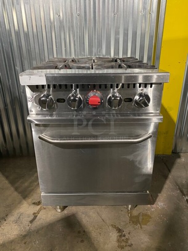 Black Diamond Commercial Natural Gas Powered 4 Burners Stove! With Oven Underneath! Stainless Steel! NO BACKSPLASH! On Legs! MODEL GR24NG SN:01210321