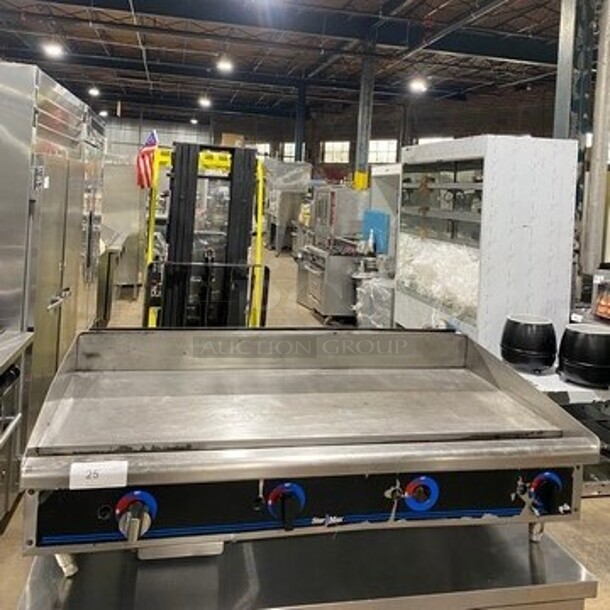 Star Max Commercial Countertop Natural Gas Powered Flat Top Griddle! With Back And Side Splashes! All Stainless Steel! On Small Legs! - Image 1 of 8
