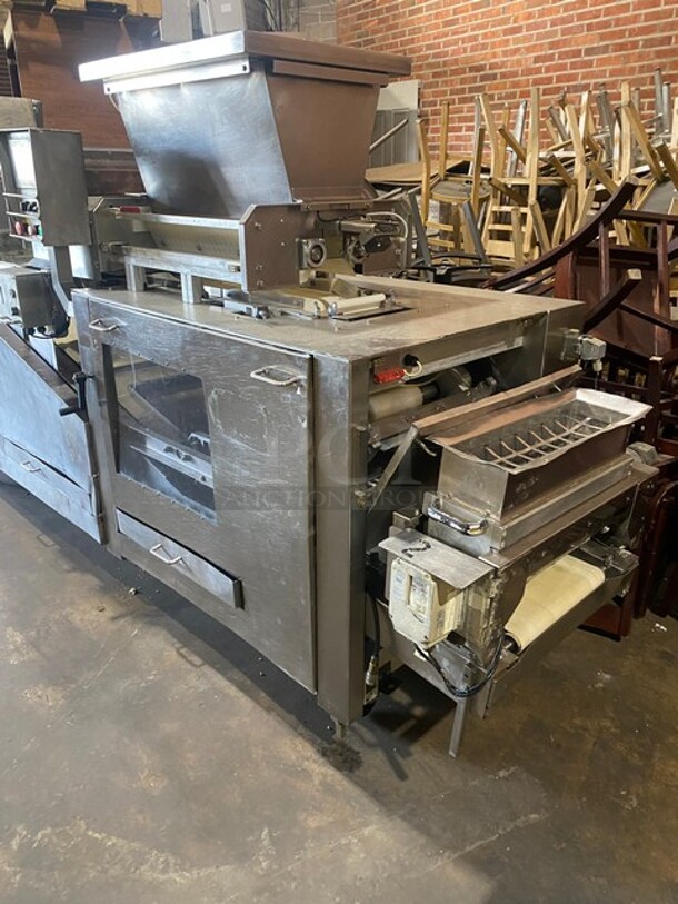 SWEET! KONIG Maschinen/RHEON Commercial Floor Style Stress Free Mass Production BUN ROLL LINE! Up To 4000 PCS Per Hour/Rounded, Stamped, Oval or Folded and Long-Rolled! Model Brotchenanlage/Roll Plant GS USA K2 Serial 3160052!  With Rheon Full Line Dough Sheeter WIth Hopper! On Commercial Casters!  - Image 12 of 12