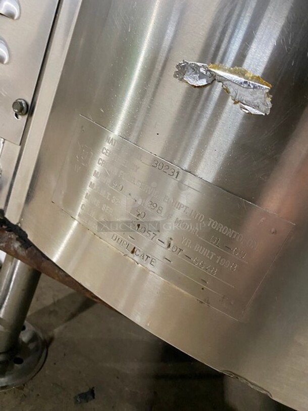 WOW! Groen All Stainless Steel GL60 Commercial Self Contained Natural Gas Powered Jacketed Soup Kettle! Steam Master Series! On Legs! MODEL:GL60 SN:51057-10T-6643! - Image 9 of 11