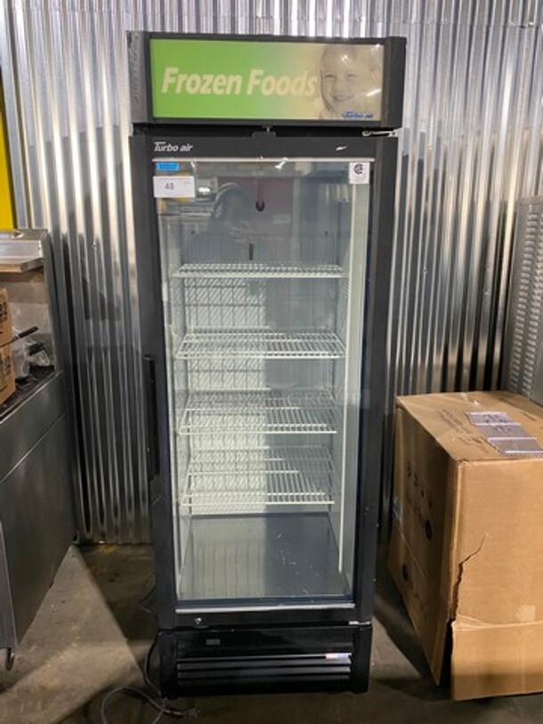 Turbo Air Commercial Single Door Reach In Freezer Merchandiser! With View Through Door! Poly Coated Racks! Model: TGF15SDBN SN: H2FS15BD7005 110/120V 1 Phase