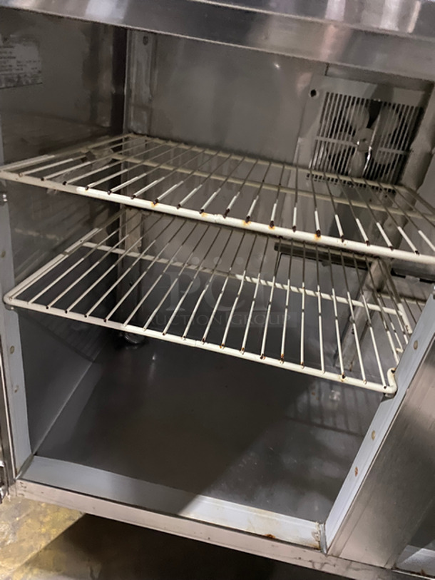Duke Commercial Work/Prep Top Low Boy Cooler! With 2 Doors Underneath Storage Space! With Poly Coated Racks! With Backsplash! All Stainless Steel! Model: RUF48 SN: 06022028 115V 60HZ 1 Phase - Image 6 of 9