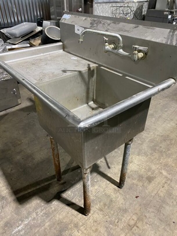 Green World Commercial Single Compartment Dish Washing Sink! With Single Side Drain Board! With Faucet And Handles! With Back Splash! All Stainless Steel! On Legs! Model: TSA1L1 - Image 2 of 9