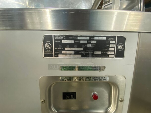 Seco Commercial Refrigerated Food Serving Station Counter/ Cold Pan! With Double Overhead Shelf! All Stainless Steel! MEASUREMENTS INCLUDE PREPLINE! - Image 4 of 6