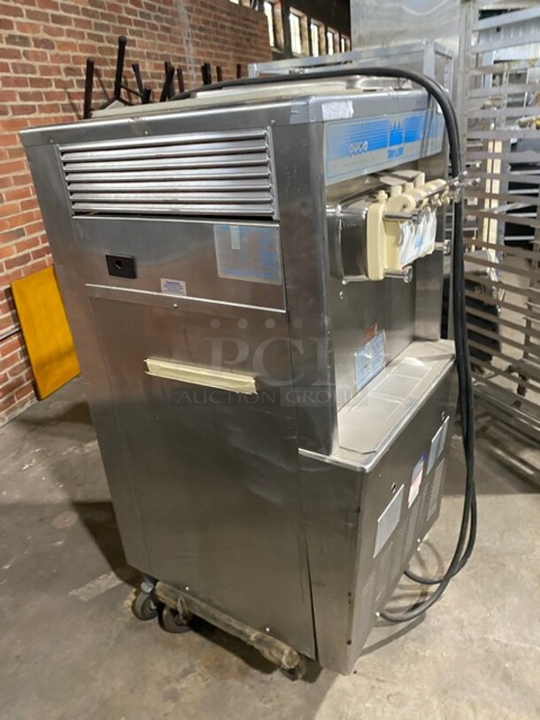 Taylor Commercial Floor Style 2 Flavor Soft Serve Ice Cream Machine! All Stainless Steel! On Casters! Model: Y75433 SN: J2076476 208/230V 60HZ 3 Phase - Image 2 of 10