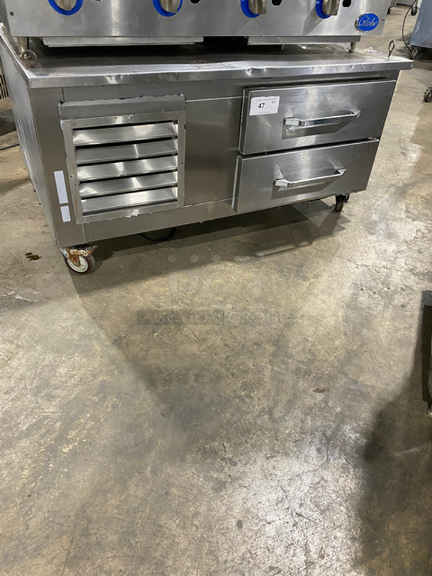 Leader Commercial 2 Drawer Chef Base/Equipment Stand! All Stainless Steel! On Casters! Model: LB48S/C SN: PU05M0037B 115V 60HZ 1 Phase