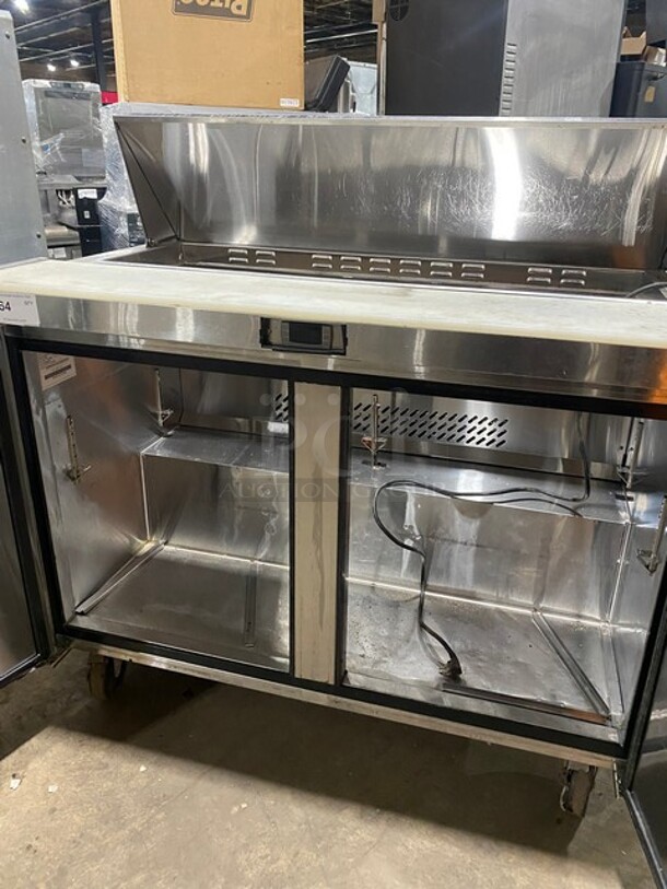 Atosa Commercial Refrigerated Mega Top Sandwich Prep Table! With Commercial Cutting Board! With 2 Door Storage Space Underneath! All Stainless Steel! On Casters! Model MSF8302 Serial MSF8302AUS100317022300C40028 - Image 5 of 9