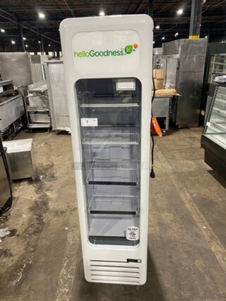 QBD Commercial Single Door Reach In Cooler Merchandiser! With View Through Door! Poly Coated Racks! Model: PC8LHC SN: 1GF171204426971 120V 60HZ 1 Phase