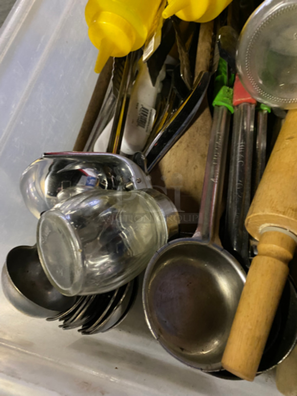 ALL ONE MONEY! Miscellaneous Items! Includes Wooden Rolling Pin, Stainless Steel Ladles And Serving Spoons, Squeeze Bottles And More! - Image 3 of 4