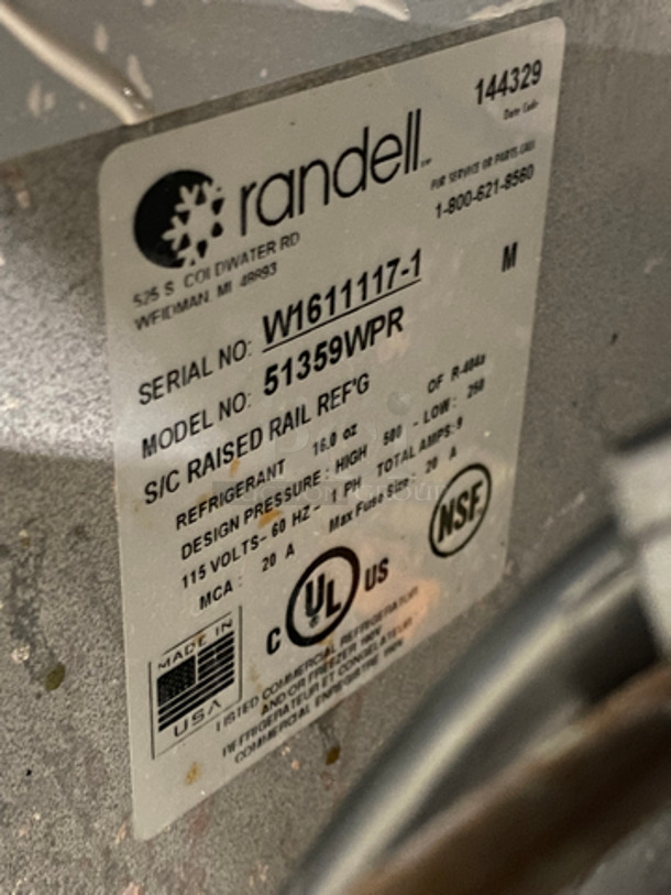 Randell Commercial Refrigerated Sandwich Prep Table! With 2 Door Storage Space Underneath! With Pan Holders! All Stainless Steel! Model: 51359WPR SN: W1611117-1 115V 60HZ 1 Phase - Image 10 of 11