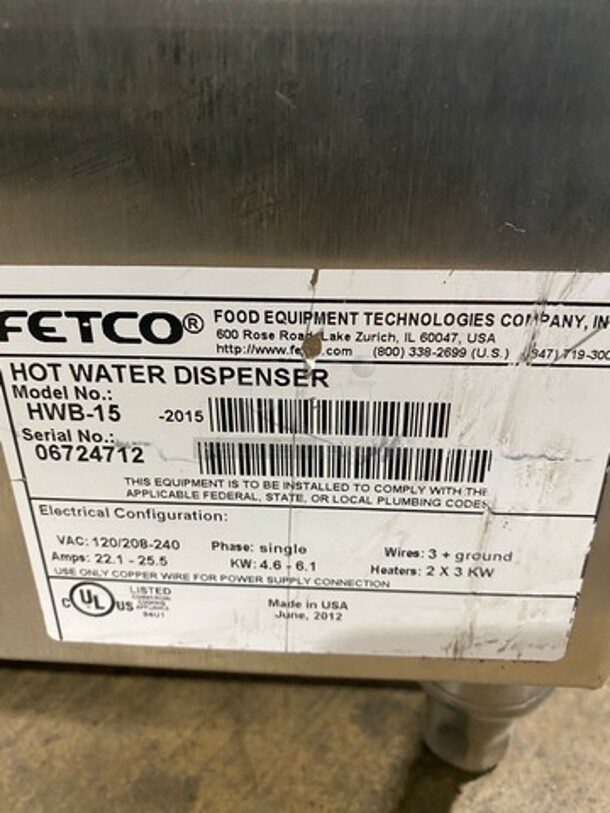 NEW! Fetco Commercial Countertop Hot Water Dispenser! All Stainless Steel! On Small Legs! Model: HWB15 SN: 06724712 120/208/240V 60HZ 1 Phase - Image 5 of 8