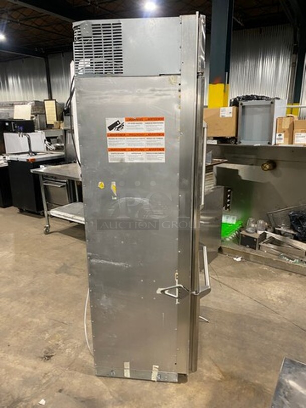 Monogram Upright Half Cooler Half Freezer Combo Unit! Single Cooler And Single Drawer Freezer! With Poly Coated Racks And Shelves! Stainless Steel! - Image 2 of 8