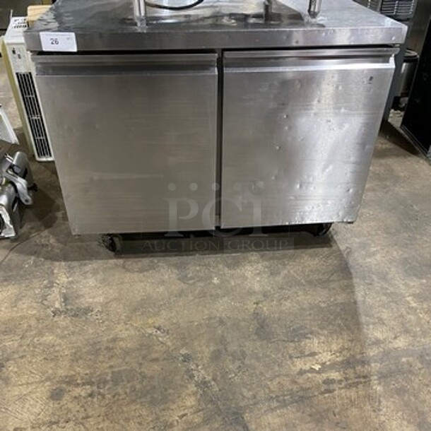 Commercial 2 Door Lowboy/Worktop Cooler! With Poly Coated Racks! All Stainless Steel! On Casters! Model: TUC48R 115V 60HZ 1 Phase