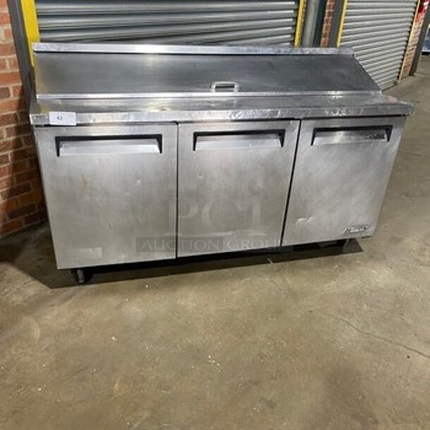 Turbo Air Commercial Refrigerated Sandwich Prep Table! With 3 Door Storage Space Underneath! All Stainless Steel! On Casters! Model: TST72SD SN: SR72908046 115V