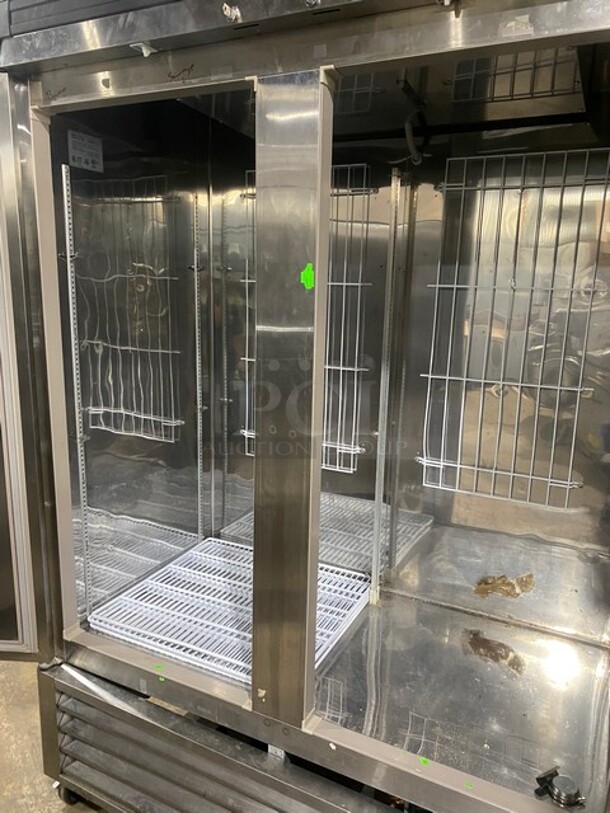 Master Bilt Commercial 2 Door Reach In Refrigerator! With Poly Coated Racks! All Stainless Steel! On Casters! MODEL F49S SN: 15020098 115V 1PH  - Image 5 of 10