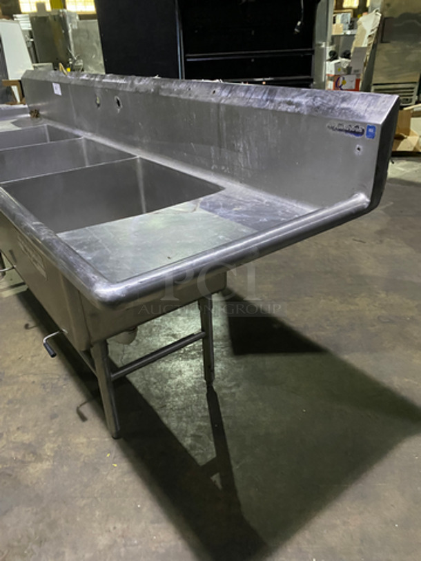 AMAZING! All Stainless Steel Commercial 3 Bay Dishwashing Sink! 3 Section Wash, Rinse, Sanitize! With Dual Drain Boards! On Legs! - Image 2 of 9