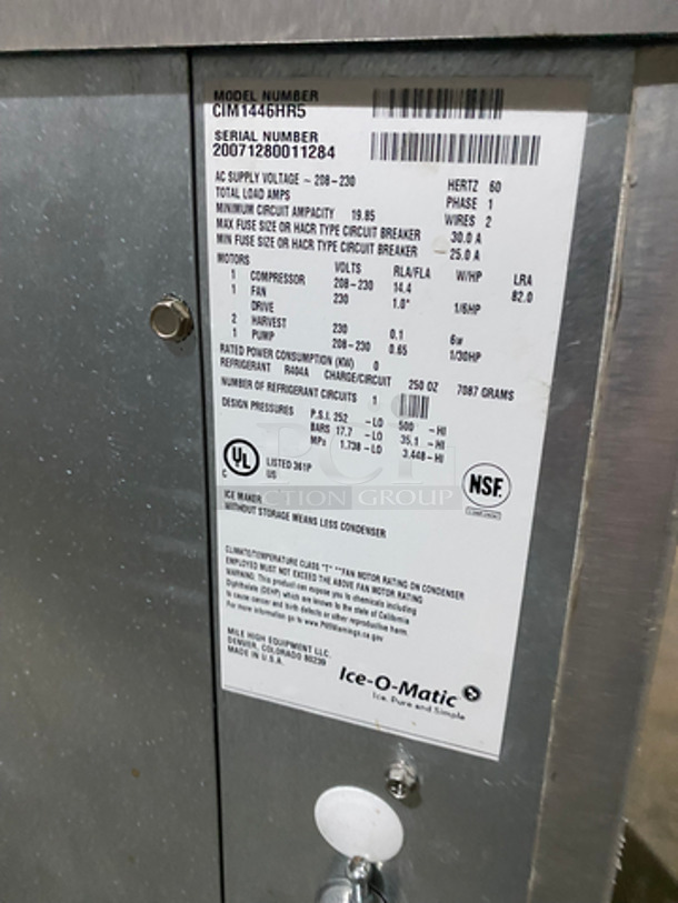 Ice-O-Matic Commercial Ice Maker Machine! With Condenser! All Stainless Steel! Model: CIM1446HR5 SN:20071280011284 208/230V 60HZ 1 Phase, Model: RCA2061 SN: 20071280011361 - Image 4 of 10