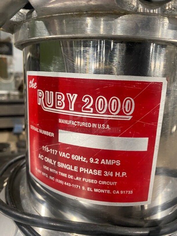 Ruby Commercial Countertop Juicer Extractor! Solid Stainless Steel! Model: RUBY2000 SN: 3098 115/117V 60HZ 1 Phase - Image 5 of 7