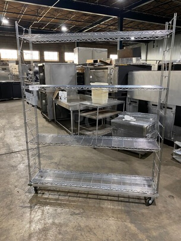Commercial Metal 4 Tier Wire Shelf! On Casters! - Image 1 of 4