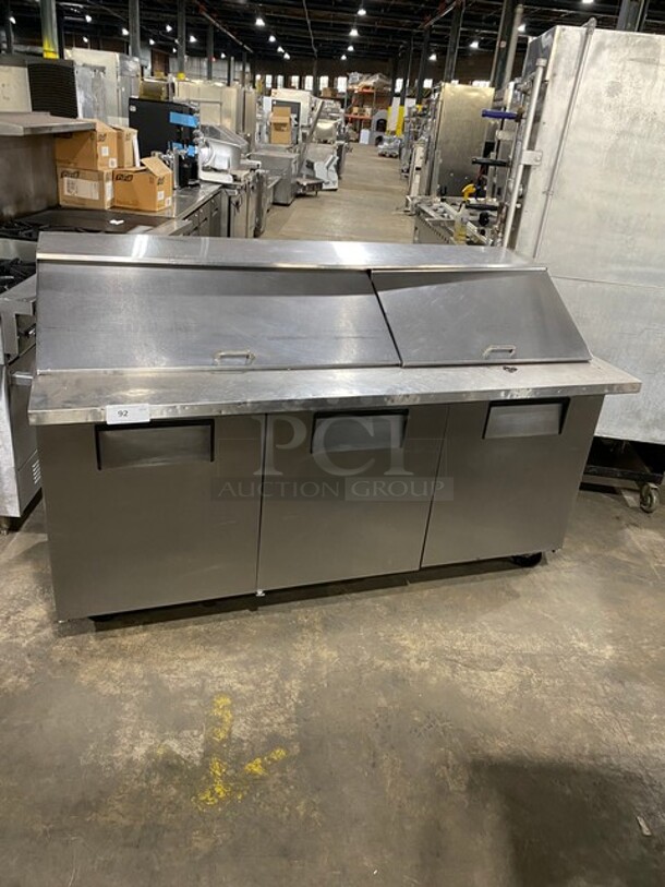 True All Stainless Steel Commercial 72 Inch Mega Top Sandwich Prep Table! Model QA7230MB Serial 13456552! 115V 1 Phase! On Commercial Casters! - Image 1 of 9
