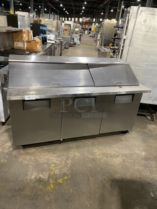 True All Stainless Steel Commercial 72 Inch Mega Top Sandwich Prep Table! Model QA7230MB Serial 13456552! 115V 1 Phase! On Commercial Casters!