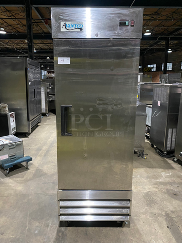 Avantco Commercial Single Door Reach In Freezer! With Poly Coated Racks! All Stainless Steel! On Casters! Model: 178CFD1FF 115V 60HZ