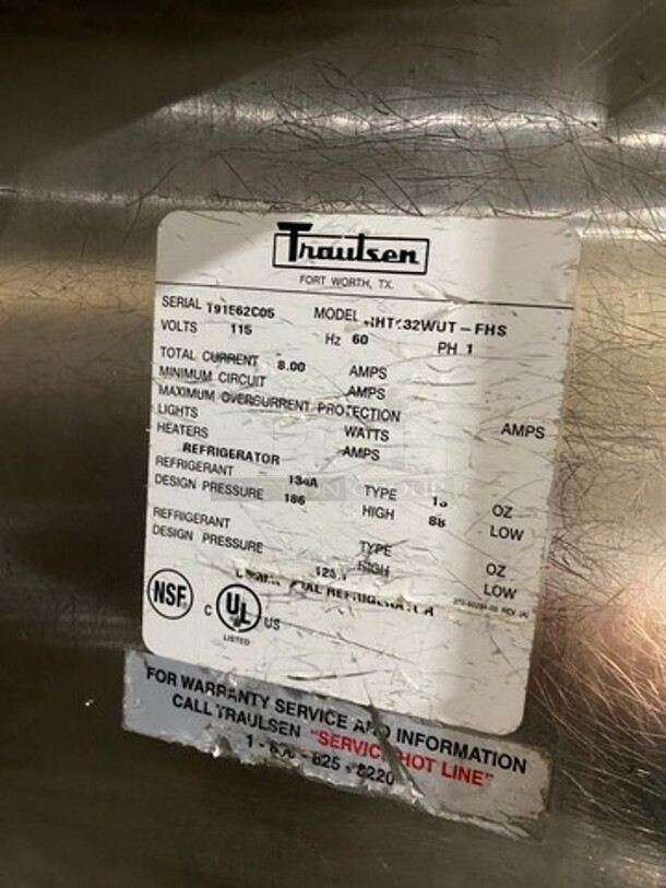 Traulsen Commercial Single Door Reach In Refrigerator! Solid Stainless Steel! On Legs! Model: RHT132WUTFHS SN: T91562C05 115V 60HZ 1 Phase - Image 7 of 9
