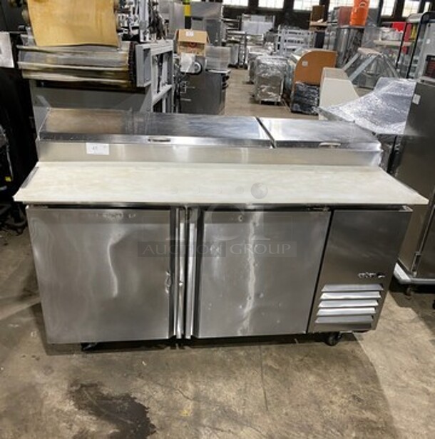 Asber Stainless Steel Commercial Pizza Prep Table w/ Oversized Cutting Board on Commercial Casters! 115 Volts, 1 Phase!
