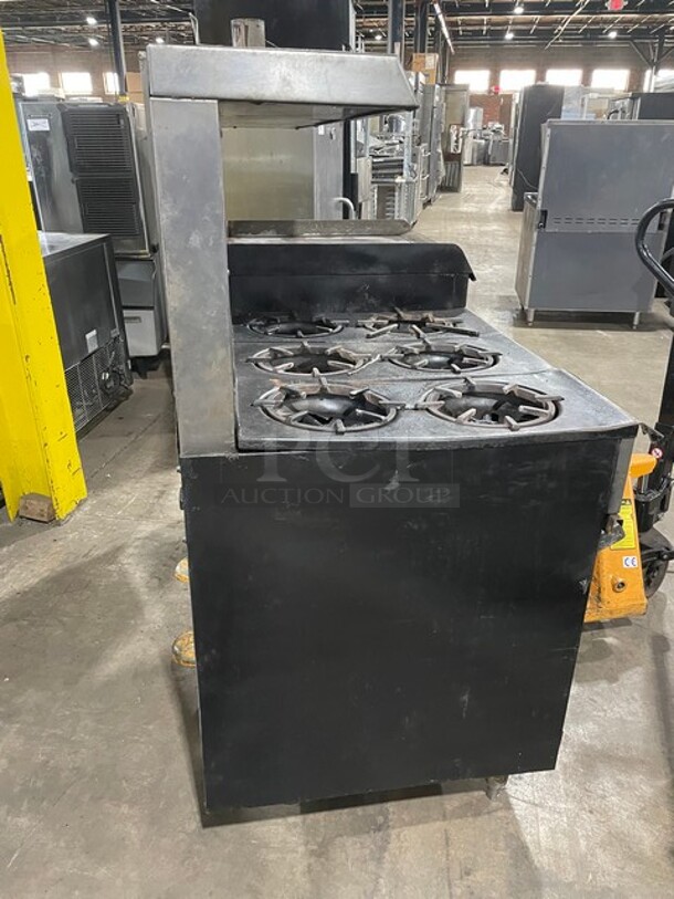 Garland Natural Gas Powered 6 Burner Stove With Raised 24" Flat Griddle & Cheese Melter Combo! With 2 Full Size Ovens Underneath!  With Backsplash & Overhead Salamander Shelf! On Legs! - Image 3 of 9