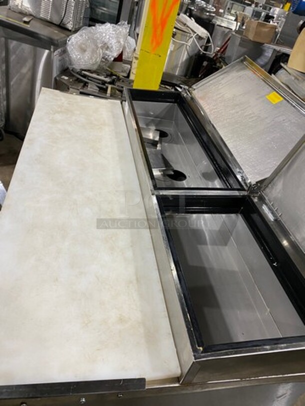 Asber Stainless Steel Commercial Pizza Prep Table w/ Oversized Cutting Board on Commercial Casters! 115 Volts, 1 Phase! - Image 9 of 11